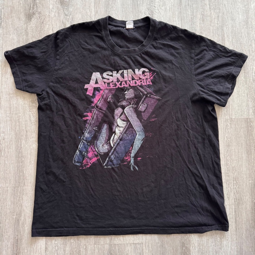 Asking Alexandria Band Tee Black Graphic T-Shirt Mens Large Emo Metalcore Rock